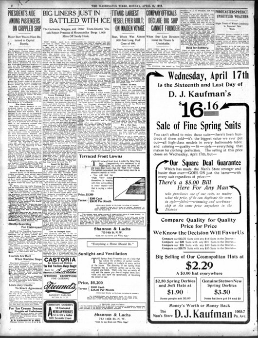 The Washington Times du 15/04/1912
